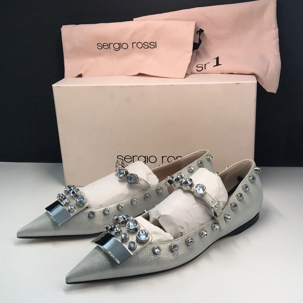 Sergio Rossi Silver Embellished Women's Shoes